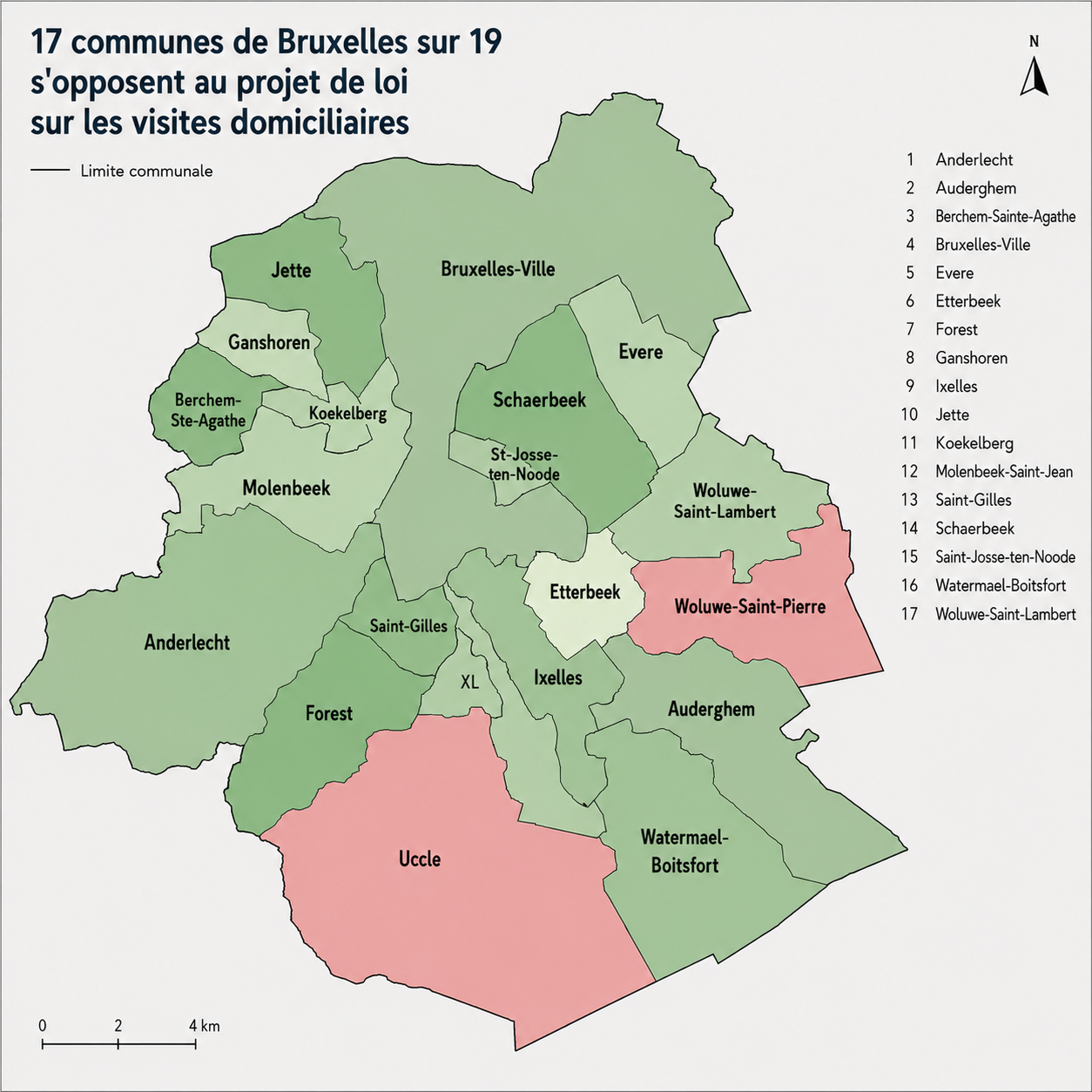 Carte des communes bruxelloises